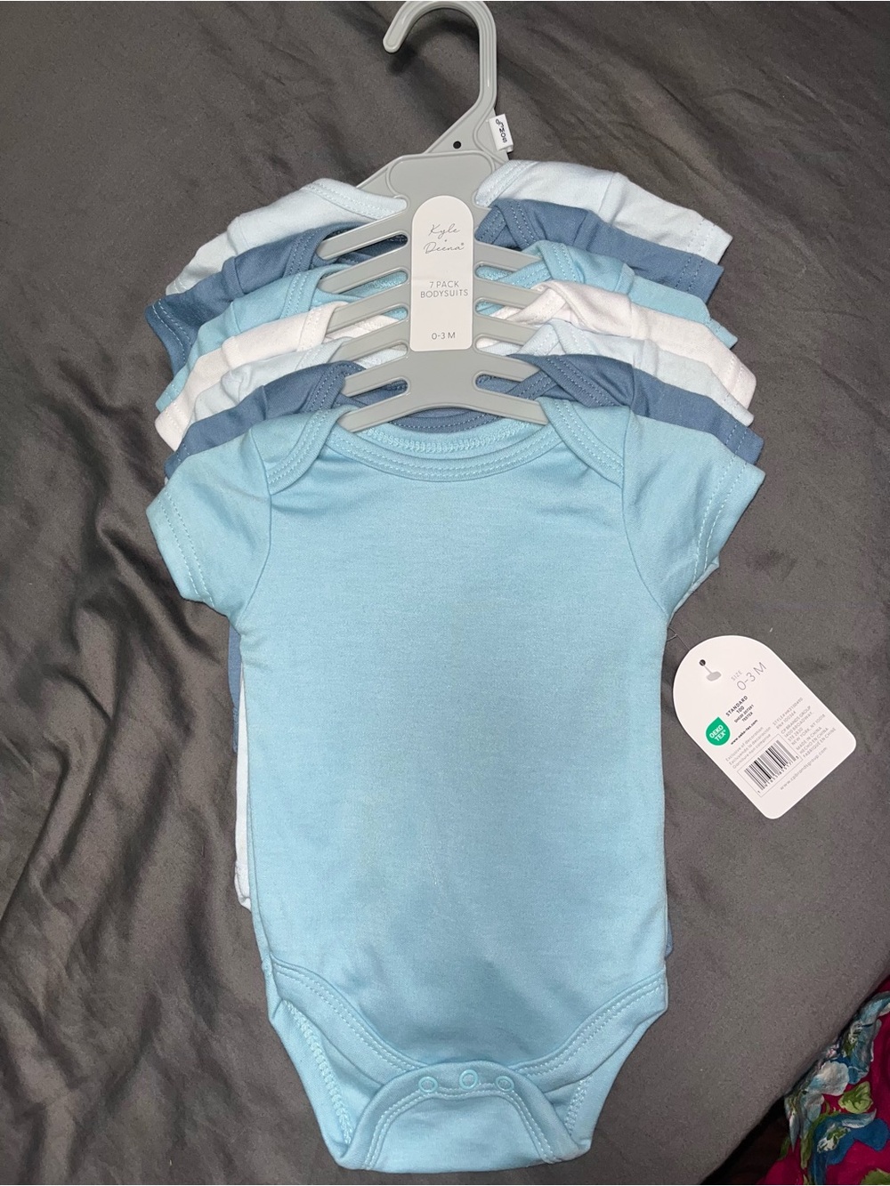 7-Pack Baby One-Piece Short Sleeve Bodysuits - Assorted Shades of Blue & White